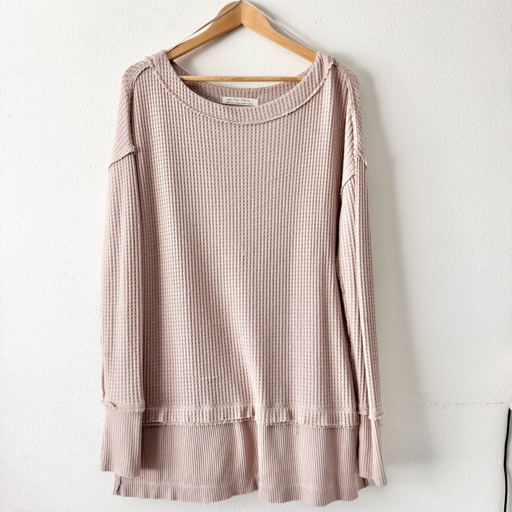 Free People North Shore Beige Thermal Waffle Knit Tunic Top